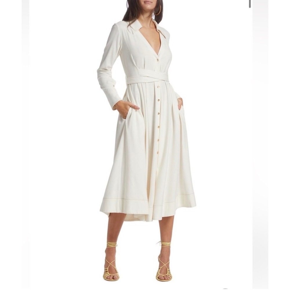 Cult Gaia Nyle Belted Cut-Out Shirtdress Off White Midi XL 10/12 NWT Euro Resort - Picture 13 of 14